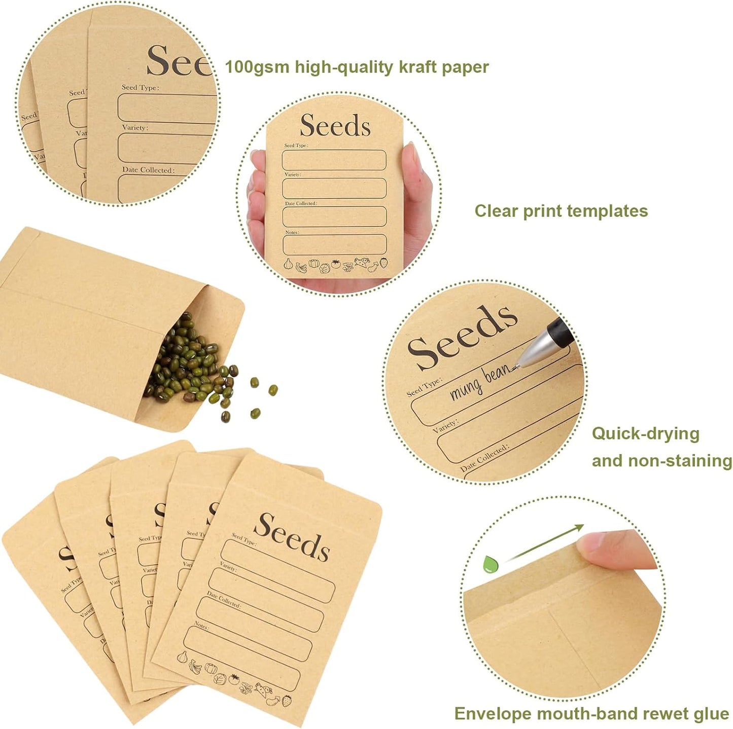 156 PCS Seed Envelopes 3.15"x 4.72", Packets Kraft Seeds Saving Envelope, Self Sealing Storage Mini Envelope V1259-DP01-A-4674
