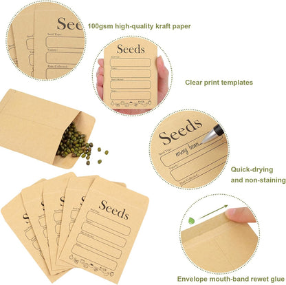 156 PCS Seed Envelopes 3.15"x 4.72", Packets Kraft Seeds Saving Envelope, Self Sealing Storage Mini Envelope V1259-DP01-A-4674