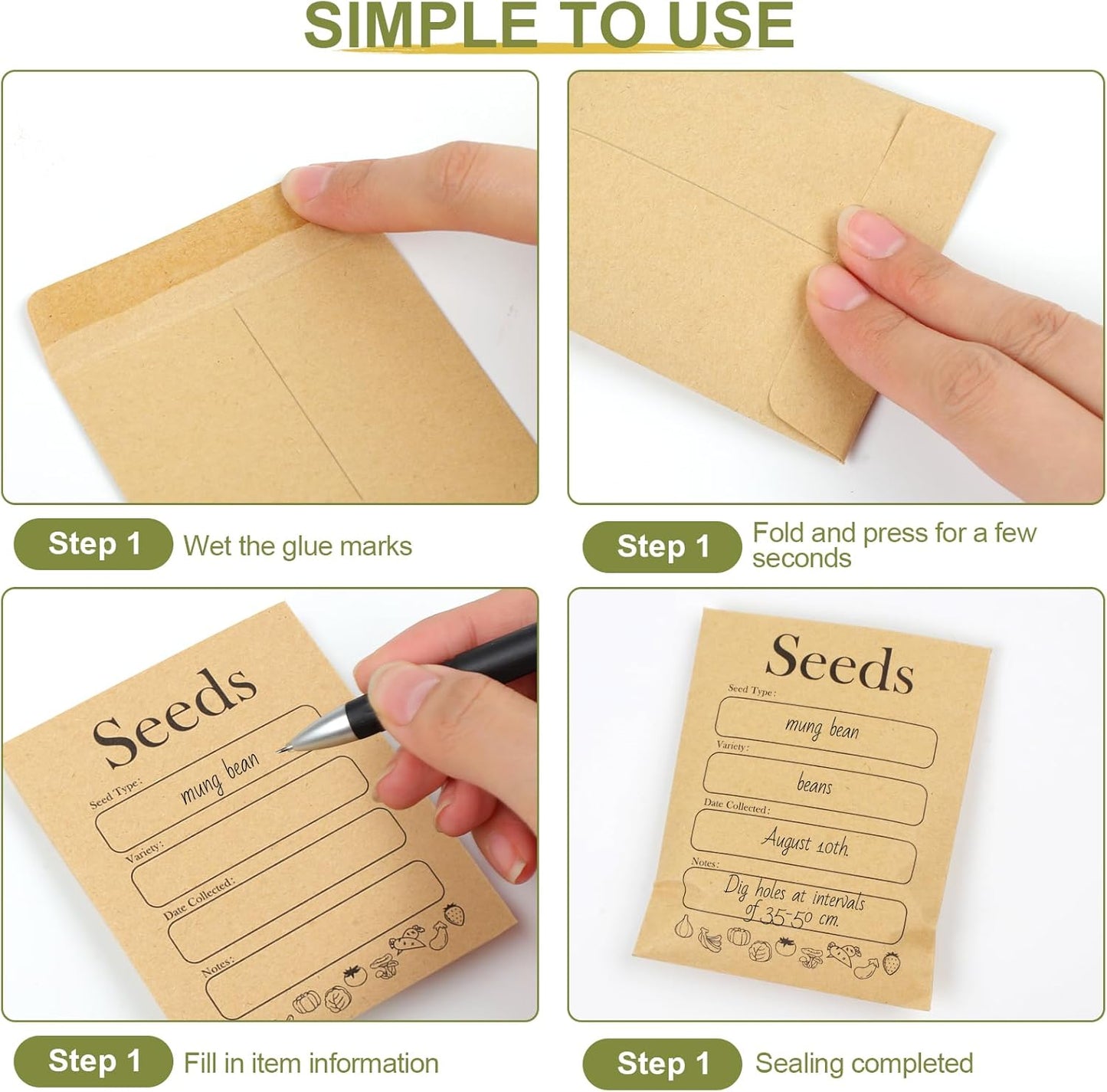 156 PCS Seed Envelopes 3.15"x 4.72", Packets Kraft Seeds Saving Envelope, Self Sealing Storage Mini Envelope V1259-DP01-A-4674