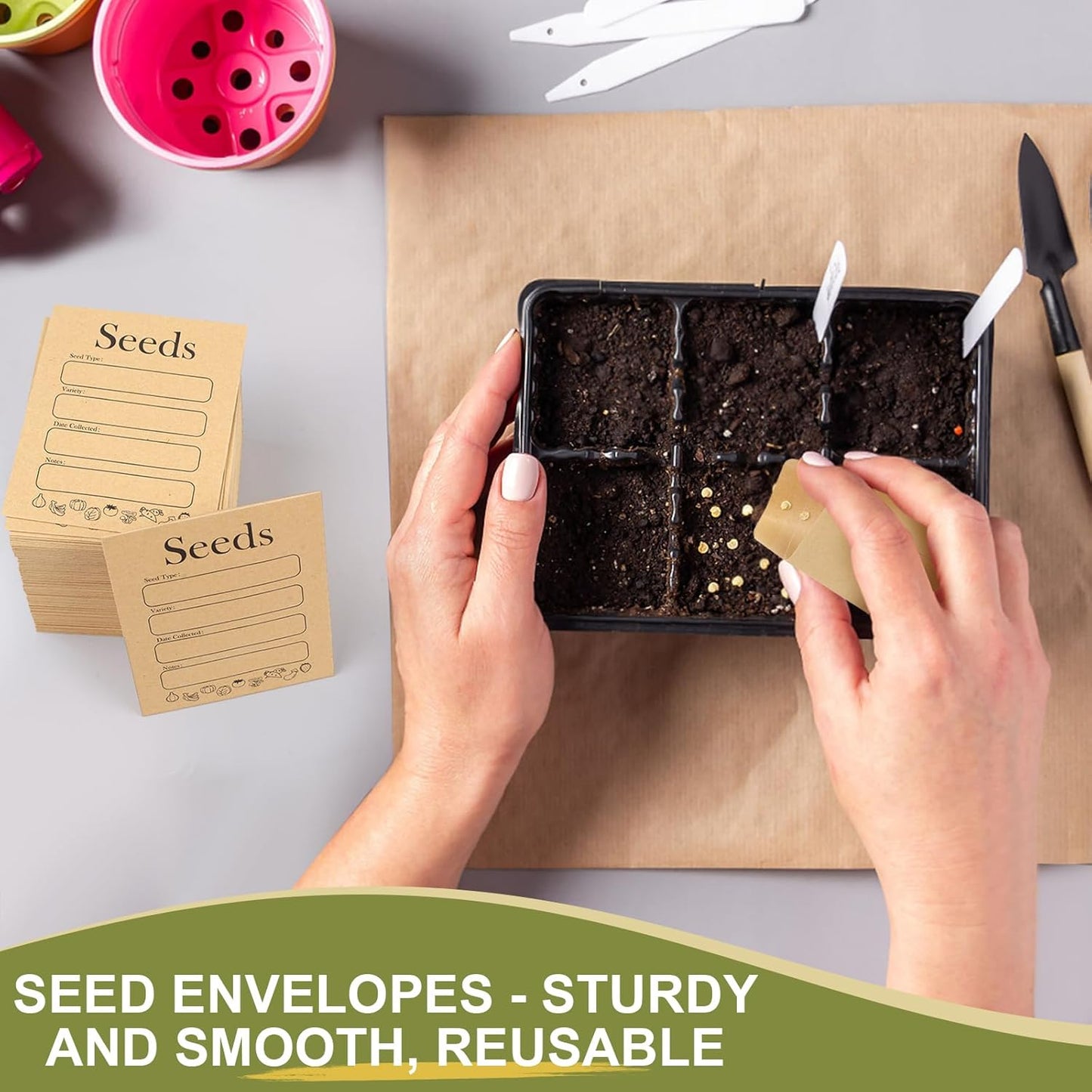 156 PCS Seed Envelopes 3.15"x 4.72", Packets Kraft Seeds Saving Envelope, Self Sealing Storage Mini Envelope V1259-DP01-A-4674