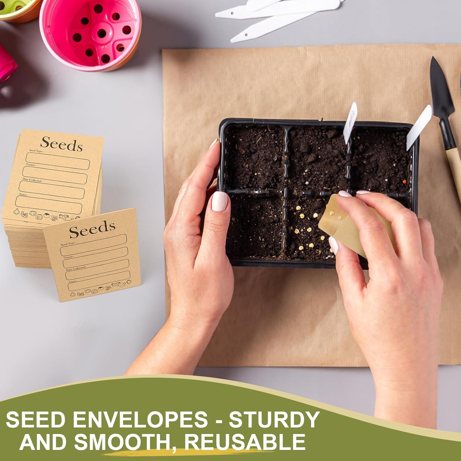 156 PCS Seed Envelopes 3.15"x 4.72", Packets Kraft Seeds Saving Envelope, Self Sealing Storage Mini Envelope V1259-DP01-A-4674