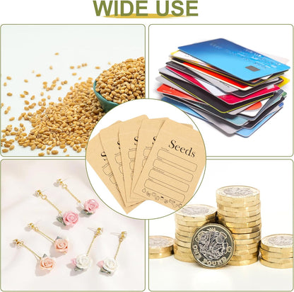 156 PCS Seed Envelopes 3.15"x 4.72", Packets Kraft Seeds Saving Envelope, Self Sealing Storage Mini Envelope V1259-DP01-A-4674