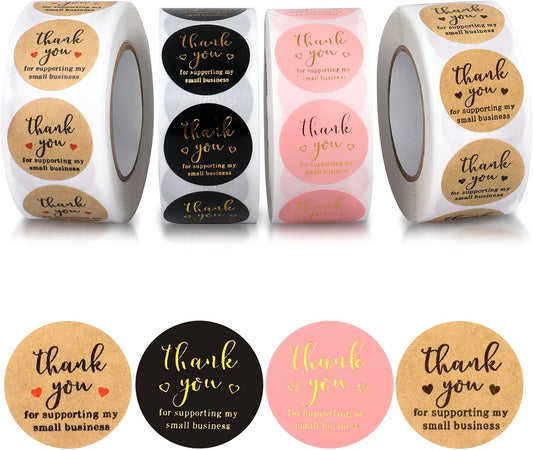 Thank You Round Stickers for Supporting My Small Business Adhesive Labels, 3-Color, 1inch (2000Pcs, 4 Rolls, V1259-DP01-A-4675