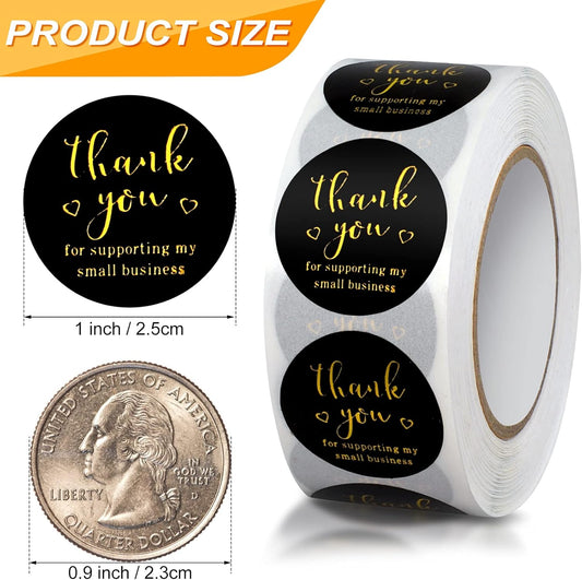 Thank You Round Stickers for Supporting My Small Business Adhesive Labels, 3-Color, 1inch (2000Pcs, 4 Rolls, V1259-DP01-A-4675