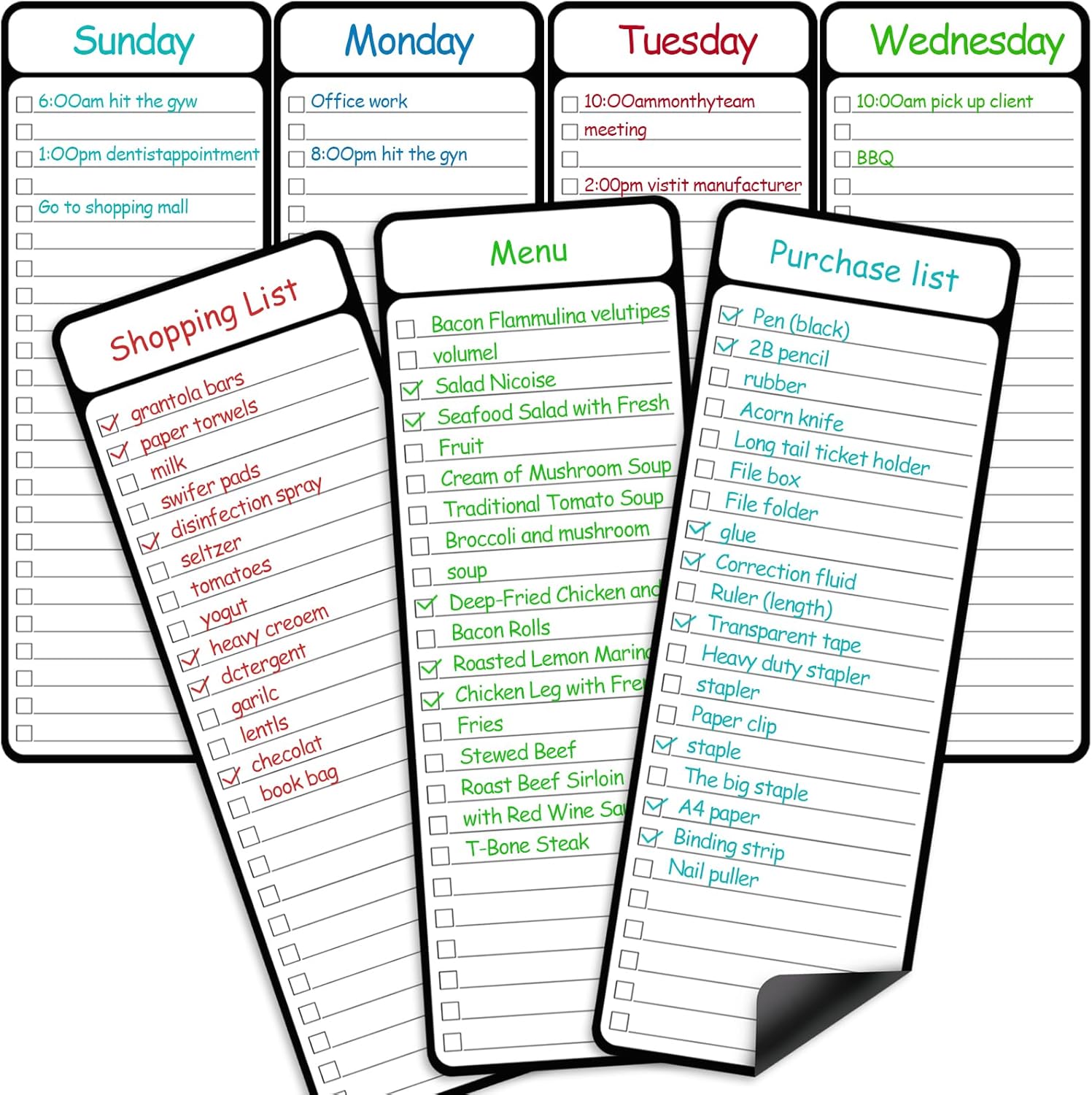 7-Piece Magnetic Dry Erase to-Do List White Board, 4'x11', Multifunctional Weekly Planner, Chore Chart, V1259-DP01-A-4676