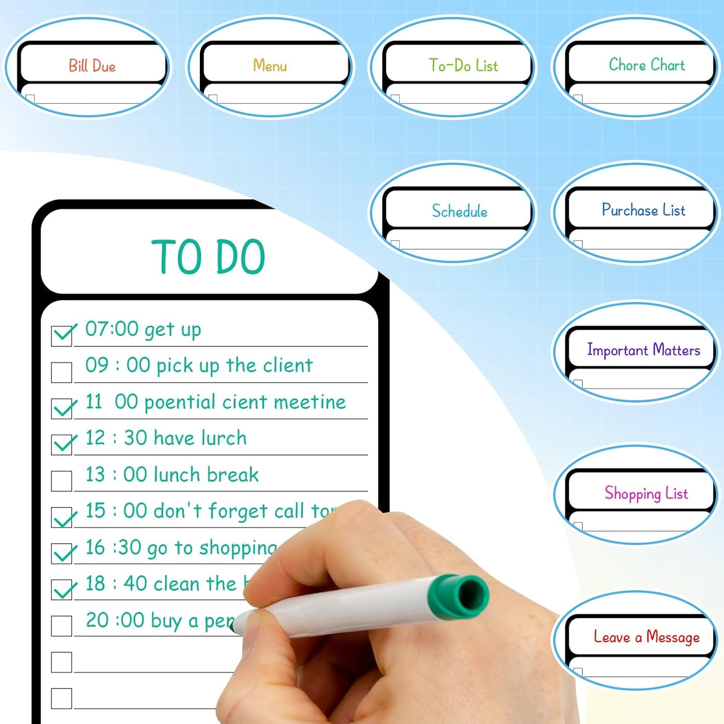 7-Piece Magnetic Dry Erase to-Do List White Board, 4'x11', Multifunctional Weekly Planner, Chore Chart, V1259-DP01-A-4676