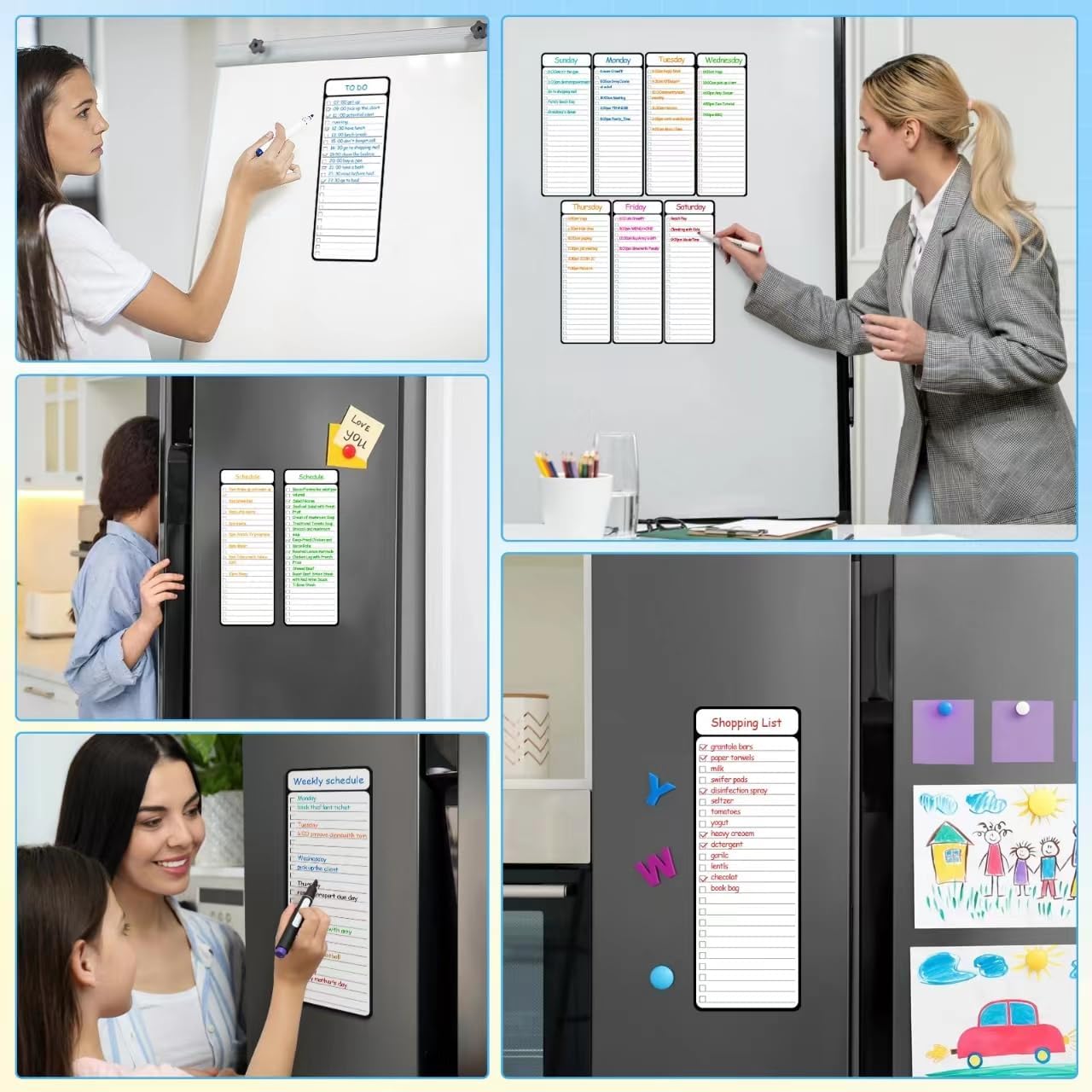 7-Piece Magnetic Dry Erase to-Do List White Board, 4'x11', Multifunctional Weekly Planner, Chore Chart, V1259-DP01-A-4676