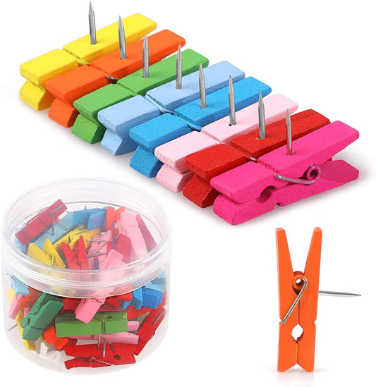 50 PCS Colorful Push Pin with Wooden Clips, Durable, Decorative Pushpins Tacks Thumbtacks for Cork Board V1259-DP01-A-4679
