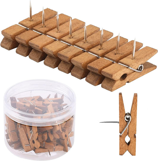 50 PCS Push Pin with Wooden Clips, Durable Pins, Decorative Pushpins Tacks Thumbtacks, for Cork Board V1259-DP01-A-4683