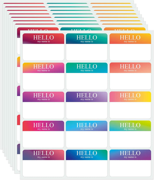 345 Pcs Name Tags Rainbow Sticker, Hello My is Stickers 15 Color, Tag for School Office Home (3"x2") - packs V1259-DP01-A-4691