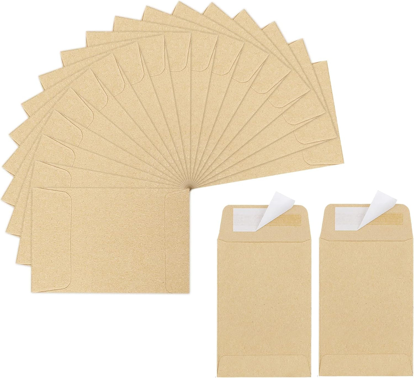 180 Pack Coin Envelopes 2.35"3.5", Brown Kraft Small Seed Packets, Full-Flap Seal Mini for Office, Home, V1259-DP01-A-4692