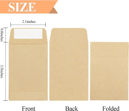 180 Pack Coin Envelopes 2.35"3.5", Brown Kraft Small Seed Packets, Full-Flap Seal Mini for Office, Home, V1259-DP01-A-4692