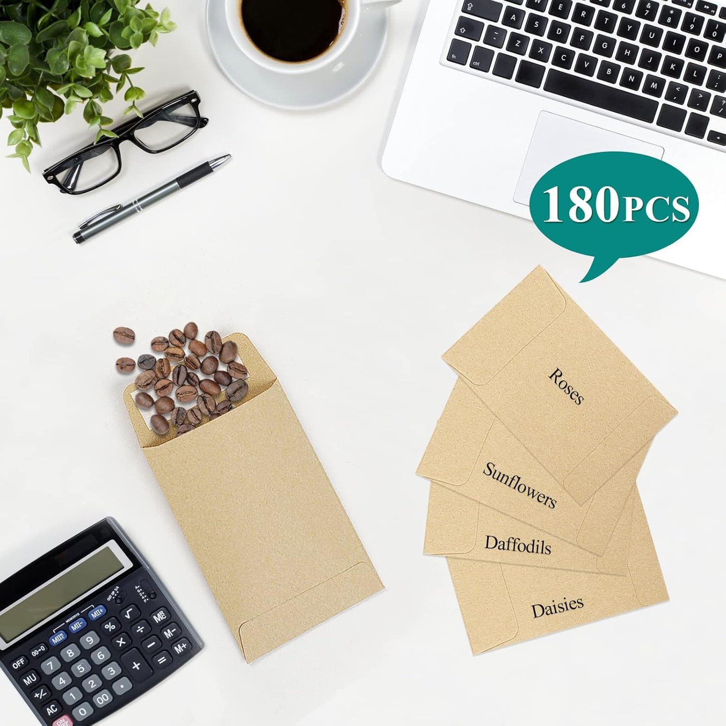 180 Pack Coin Envelopes 2.35"3.5", Brown Kraft Small Seed Packets, Full-Flap Seal Mini for Office, Home, V1259-DP01-A-4692