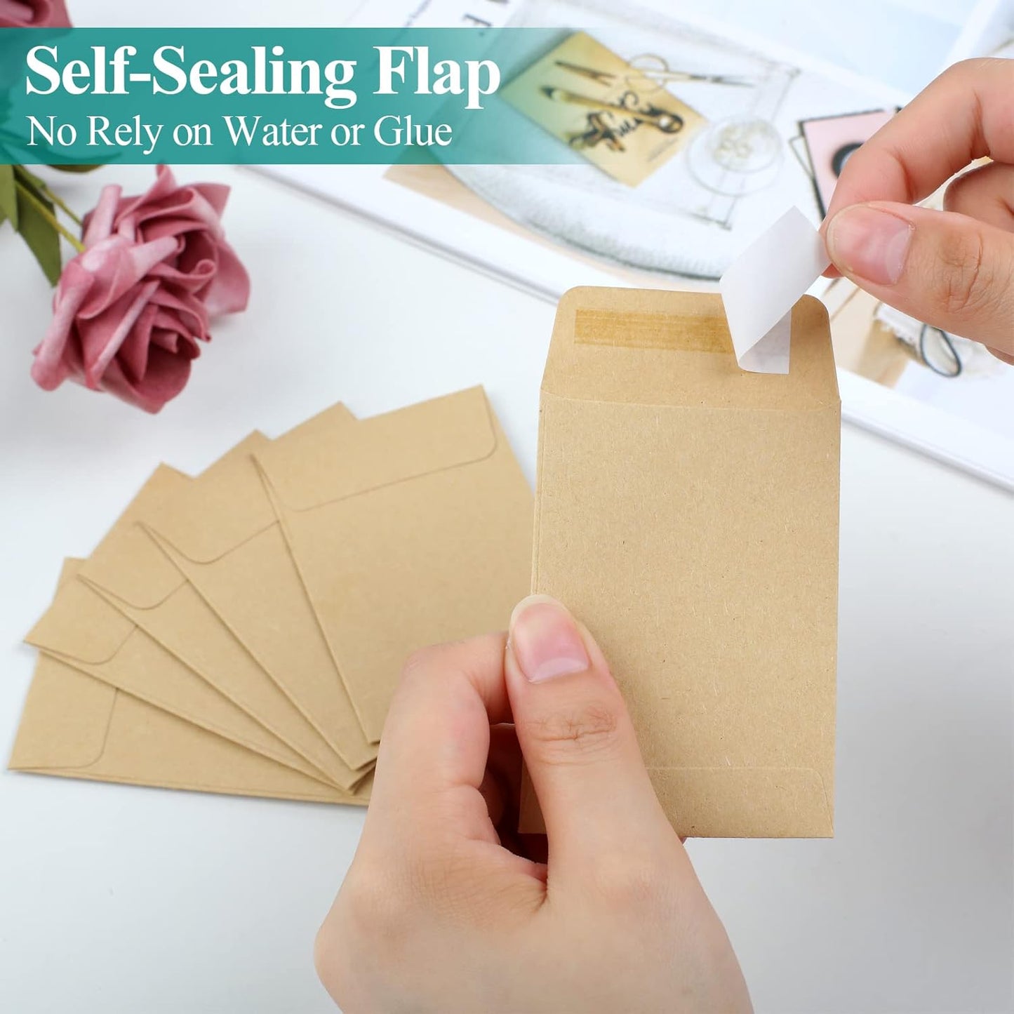 180 Pack Coin Envelopes 2.35"3.5", Brown Kraft Small Seed Packets, Full-Flap Seal Mini for Office, Home, V1259-DP01-A-4692