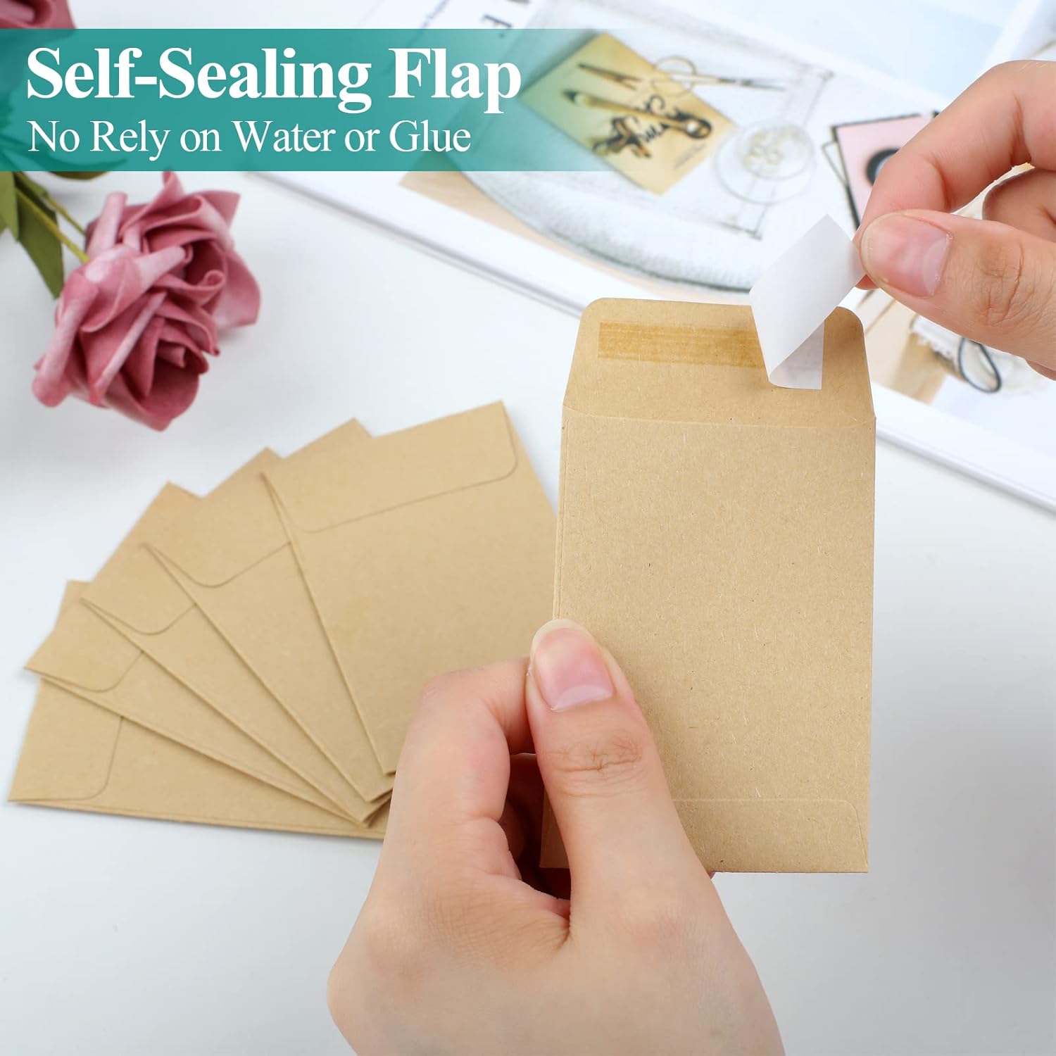 180 Pack Coin Envelopes 2.35"3.5", Brown Kraft Small Seed Packets, Full-Flap Seal Mini for Office, Home, V1259-DP01-A-4692