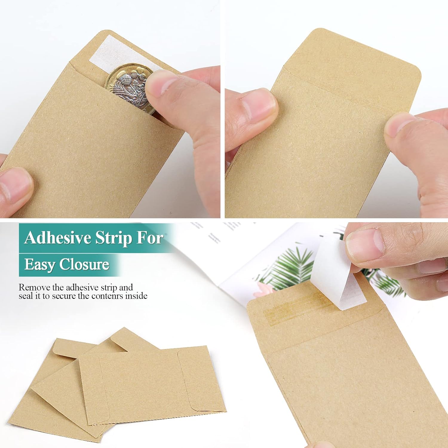 180 Pack Coin Envelopes 2.35"3.5", Brown Kraft Small Seed Packets, Full-Flap Seal Mini for Office, Home, V1259-DP01-A-4692
