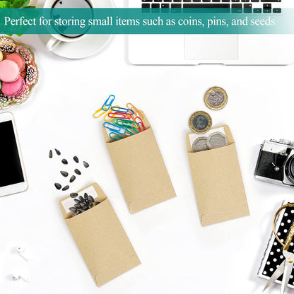 180 Pack Coin Envelopes 2.35"3.5", Brown Kraft Small Seed Packets, Full-Flap Seal Mini for Office, Home, V1259-DP01-A-4692