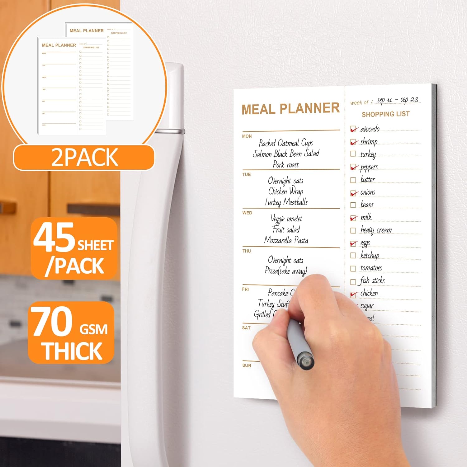 Weekly Meal Planner Magnetic, 2 Pack Undated Tear-off Sheets Planning Notepad, Magnetic for Refrigerator, V1259-DP01-A-4694