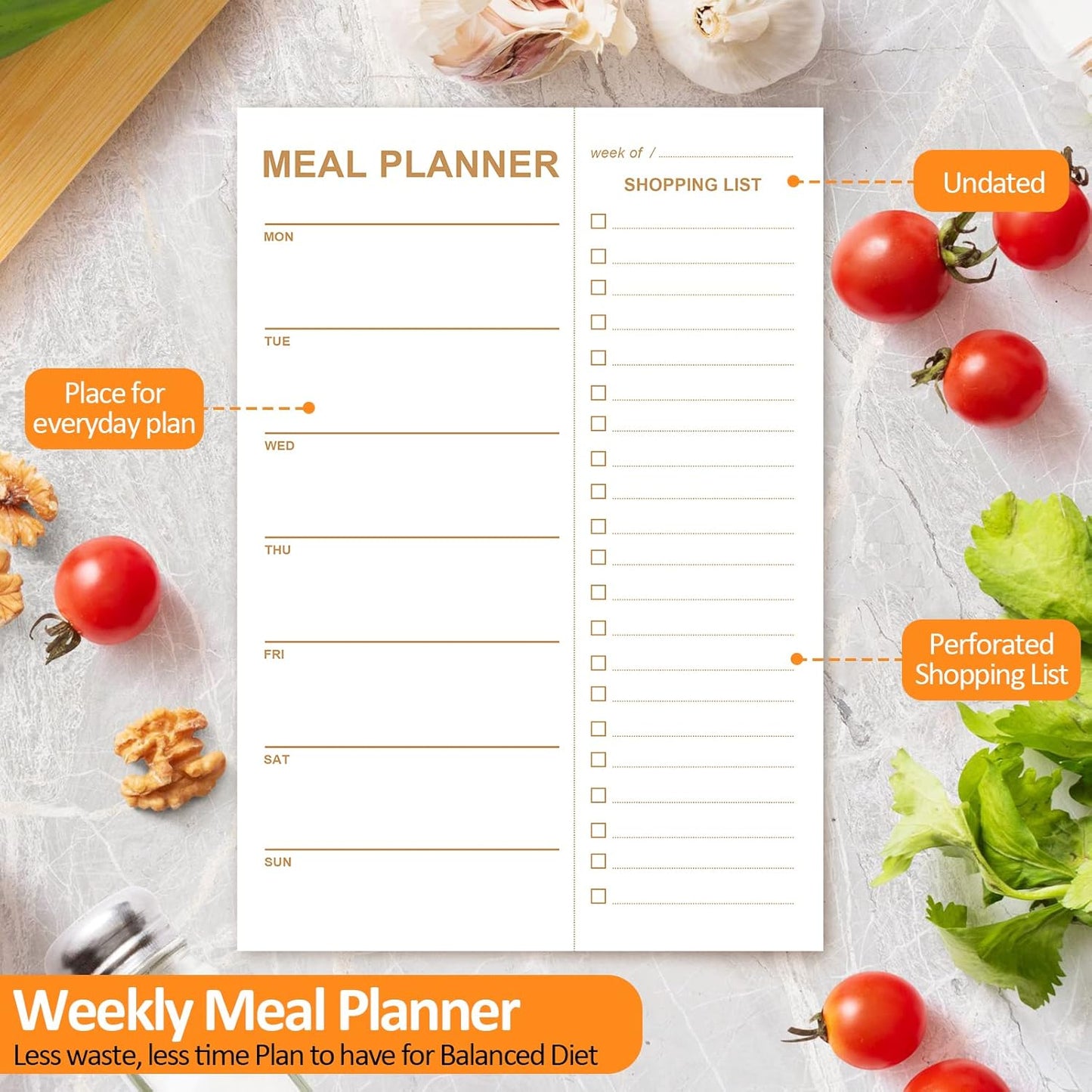 Weekly Meal Planner Magnetic, 2 Pack Undated Tear-off Sheets Planning Notepad, Magnetic for Refrigerator, V1259-DP01-A-4694