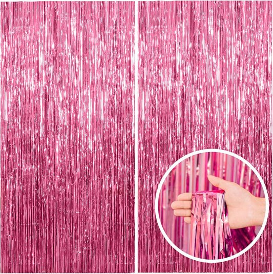 2 Pack Pink Backdrop Party Decorations Tinsel Curtain Foil Fringe Birthday Photo Booth Streamer Theme V1259-DP01-A-4716