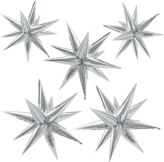 60Pcs Silver Star Balloons Birthday Decorations Explosion Mylar 12 Spike Balloon Large Foil Prom for Wedding V1259-DP01-A-4719