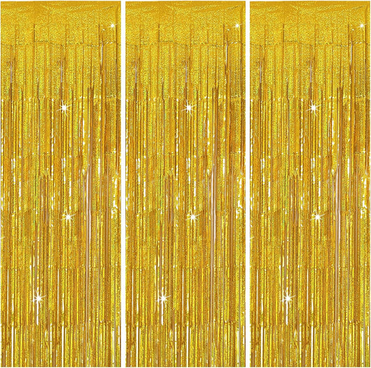 3 Pack Gold Backdrop Birthday Decorations Foil Curtain Streamers Dance Party Photo Booth Props for V1259-DP01-A-4722