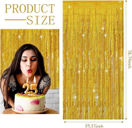 3 Pack Gold Backdrop Birthday Decorations Foil Curtain Streamers Dance Party Photo Booth Props for V1259-DP01-A-4722