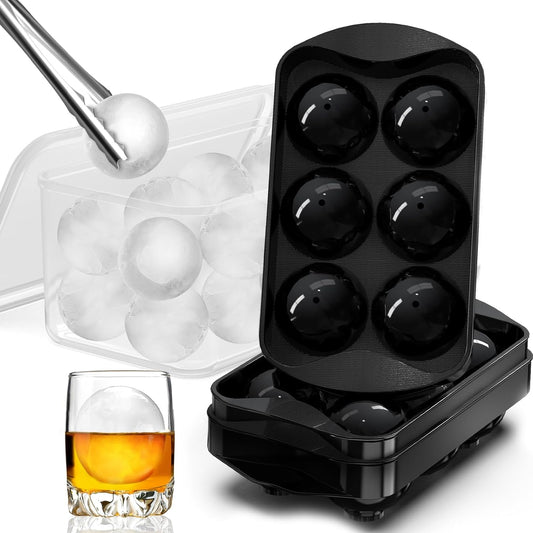 Whiskey Ice Cubes Mold 2 Pack - Round Cube & Ball Maker Set with Storage Bin, Trays Lid, Tongs for Bourbon V1259-DP01-A-4729