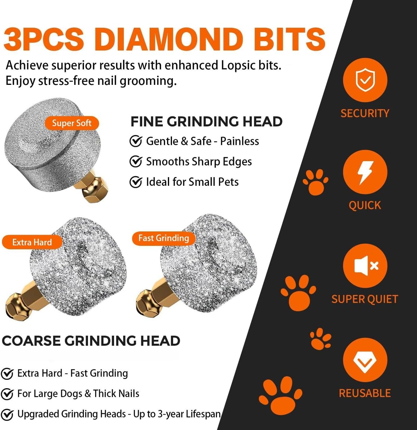 Dog Nail Grinder Replacement Head,Hard & Soft Grinding Heads Professional Trimmers Bits for Small Large Dogs V1259-DP01-A-4749