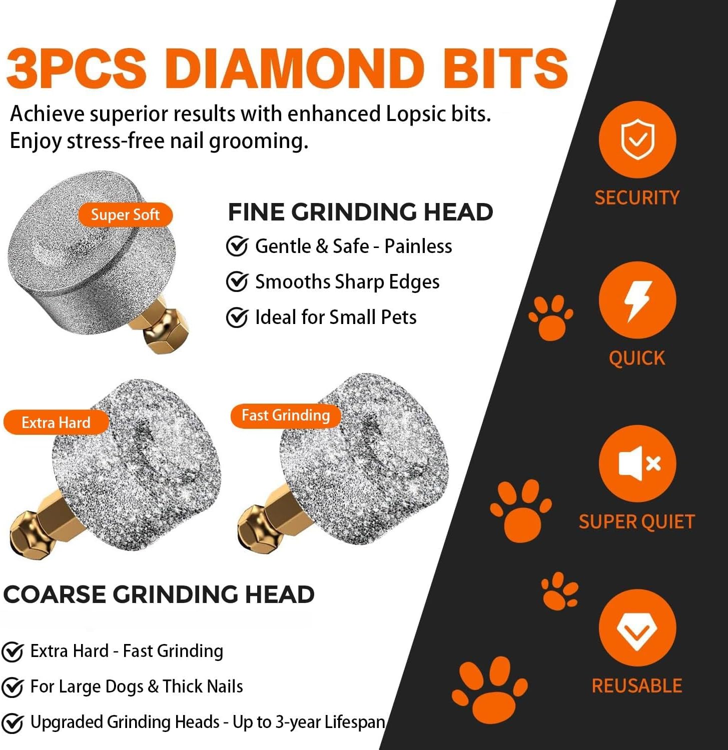 Dog Nail Grinder Replacement Head,Hard & Soft Grinding Heads Professional Trimmers Bits for Small Large Dogs V1259-DP01-A-4749