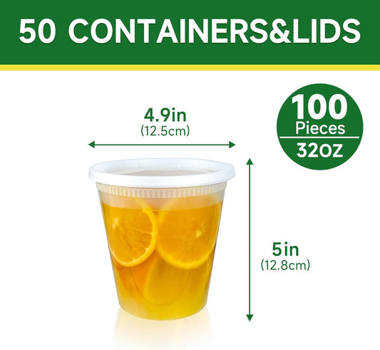 50 Set 32 oz Deli Containers with Lids, Leak-Proof BPA Free Plastic Take Out Bowls, Food Storage for Takeout V1259-DP01-A-4752