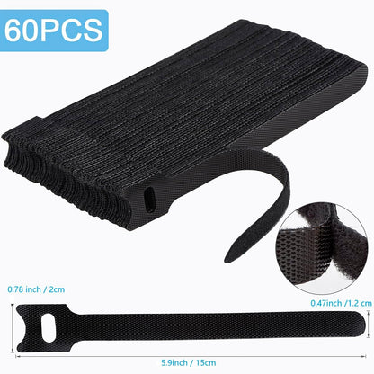 60 PCS 6 Inches Reusable Cable Ties, Adjustable Cord Straps Wire Organizer Wrap and Hook Loop Management - V1259-DP01-A-4754