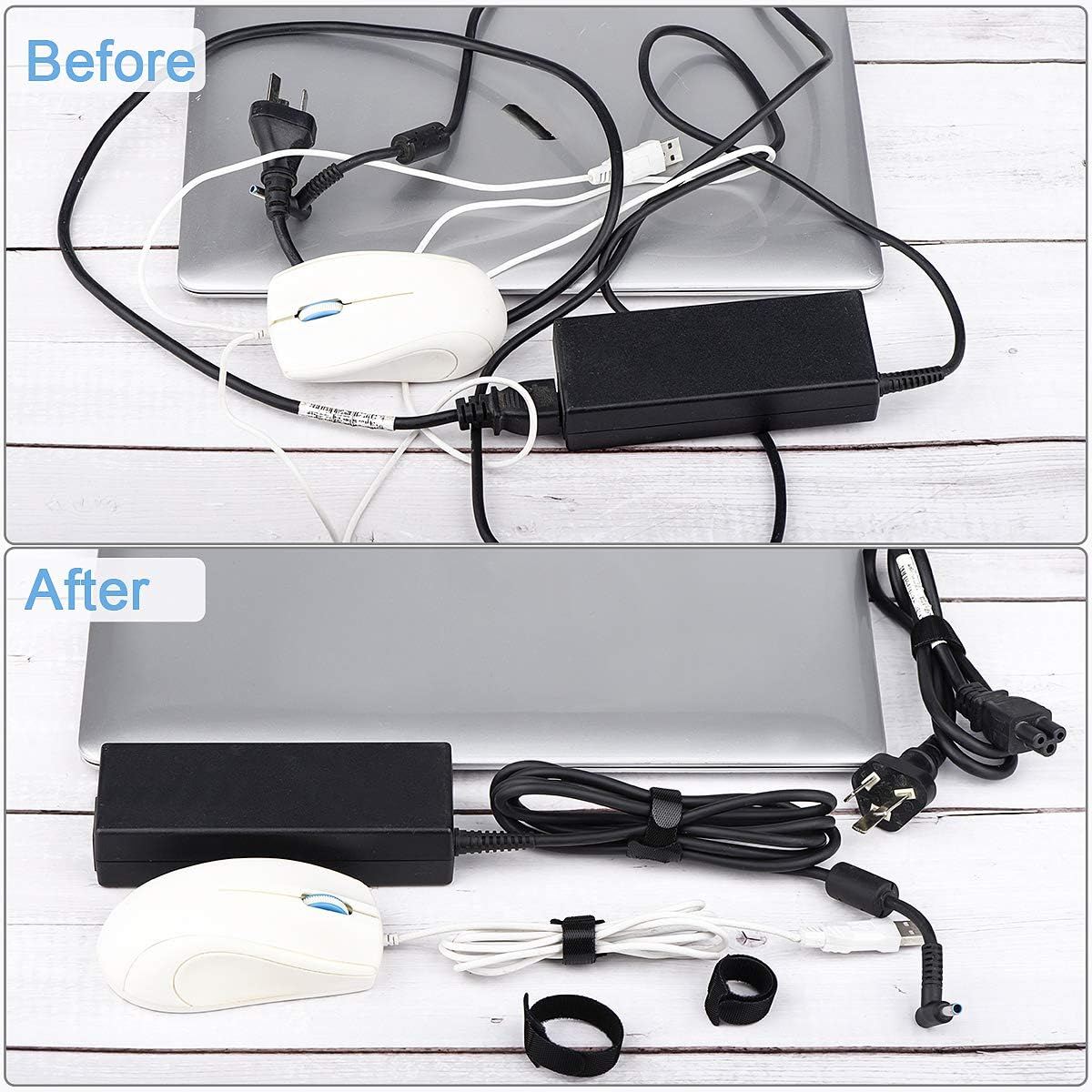 60 PCS 6 Inches Reusable Cable Ties, Adjustable Cord Straps Wire Organizer Wrap and Hook Loop Management - V1259-DP01-A-4754
