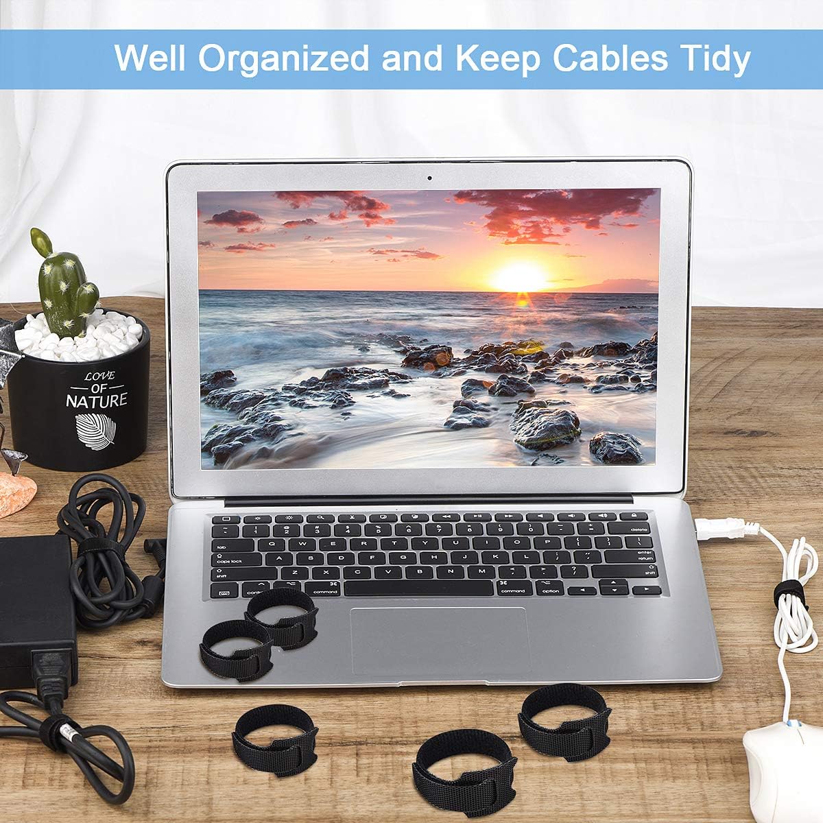60 PCS 6 Inches Reusable Cable Ties, Adjustable Cord Straps Wire Organizer Wrap and Hook Loop Management - V1259-DP01-A-4754