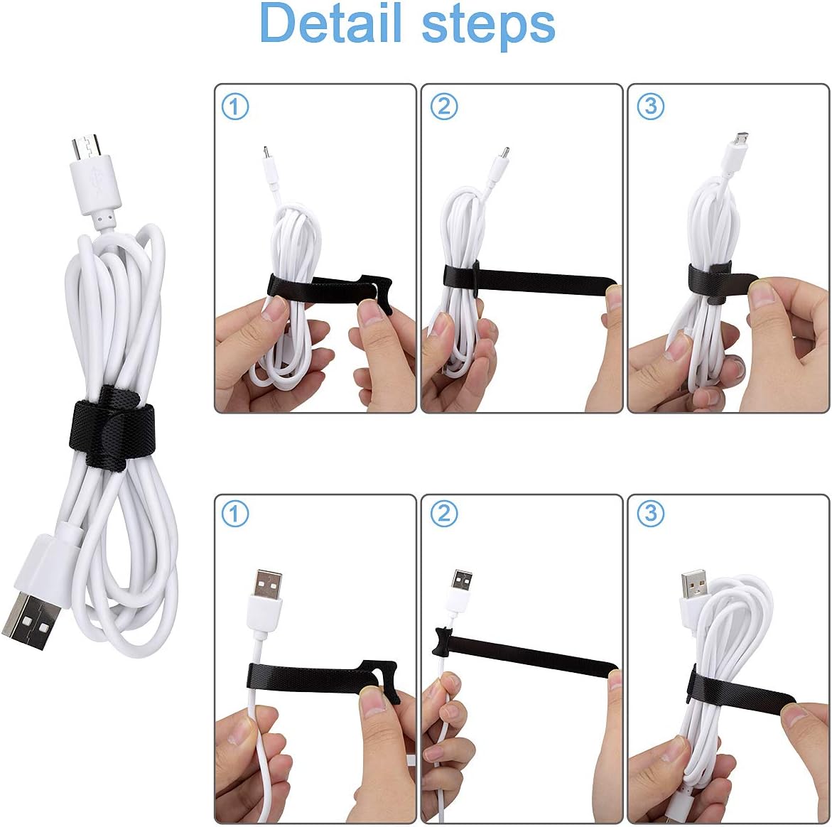 60 PCS 6 Inches Reusable Cable Ties, Adjustable Cord Straps Wire Organizer Wrap and Hook Loop Management - V1259-DP01-A-4754