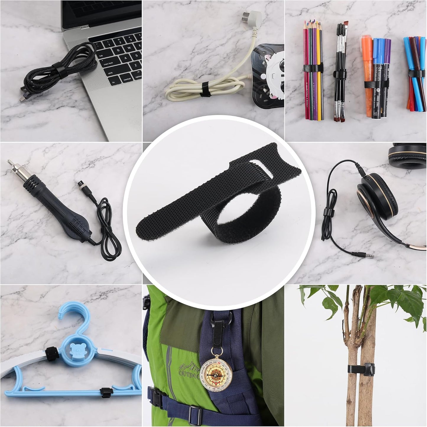 Reusable Cable Ties, 126 PCS 6 Inches Adjustable Cord Straps Wire Organizer Wrap and Hook Loop Management - V1259-DP01-A-4757