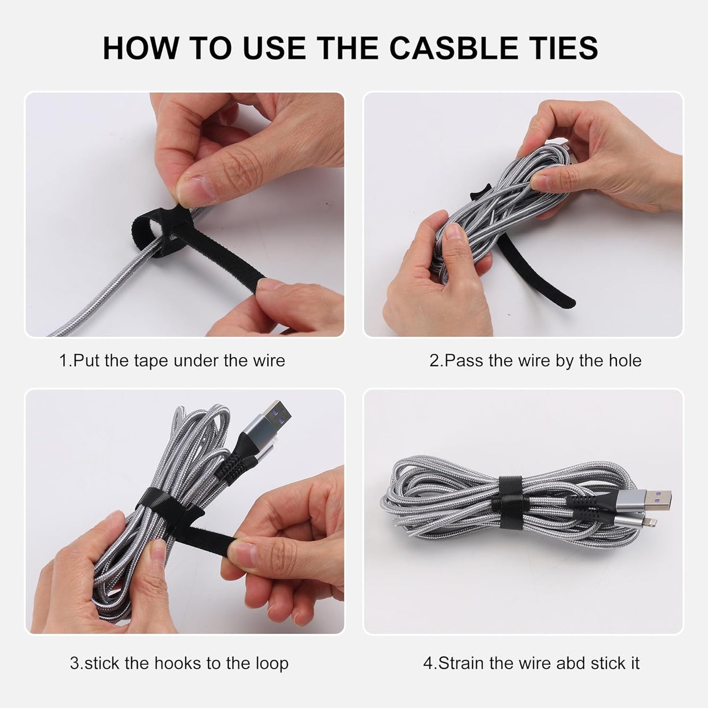 Reusable Cable Ties, 126 PCS 6 Inches Adjustable Cord Straps Wire Organizer Wrap and Hook Loop Management - V1259-DP01-A-4757