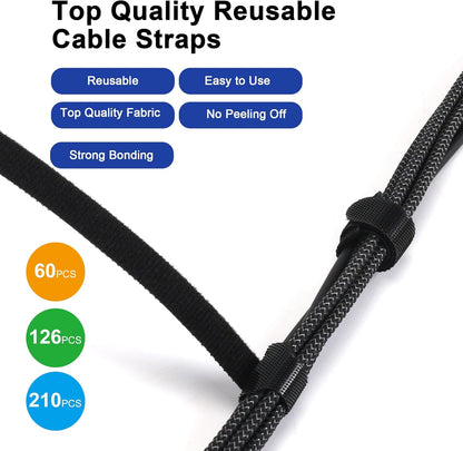 Reusable Cable Ties, 126 PCS 6 Inches Adjustable Cord Straps Wire Organizer Wrap and Hook Loop Management - V1259-DP01-A-4757