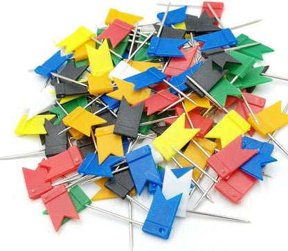 100PCS Map Flag Push Pins, Colorful Tacks with Steel Points - 7 Colors V1259-DP01-A-4758