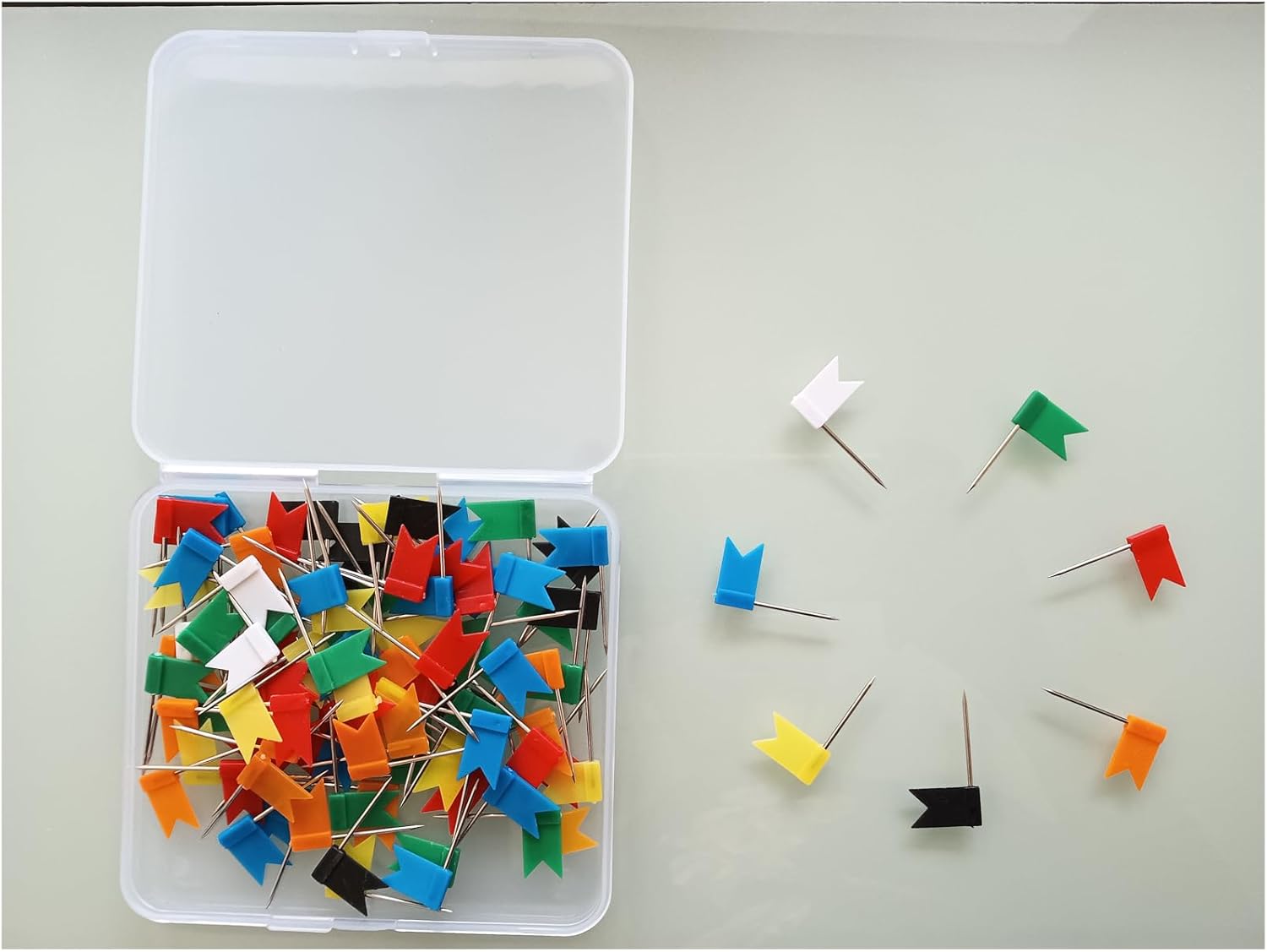 100PCS Map Flag Push Pins, Colorful Tacks with Steel Points - 7 Colors V1259-DP01-A-4758