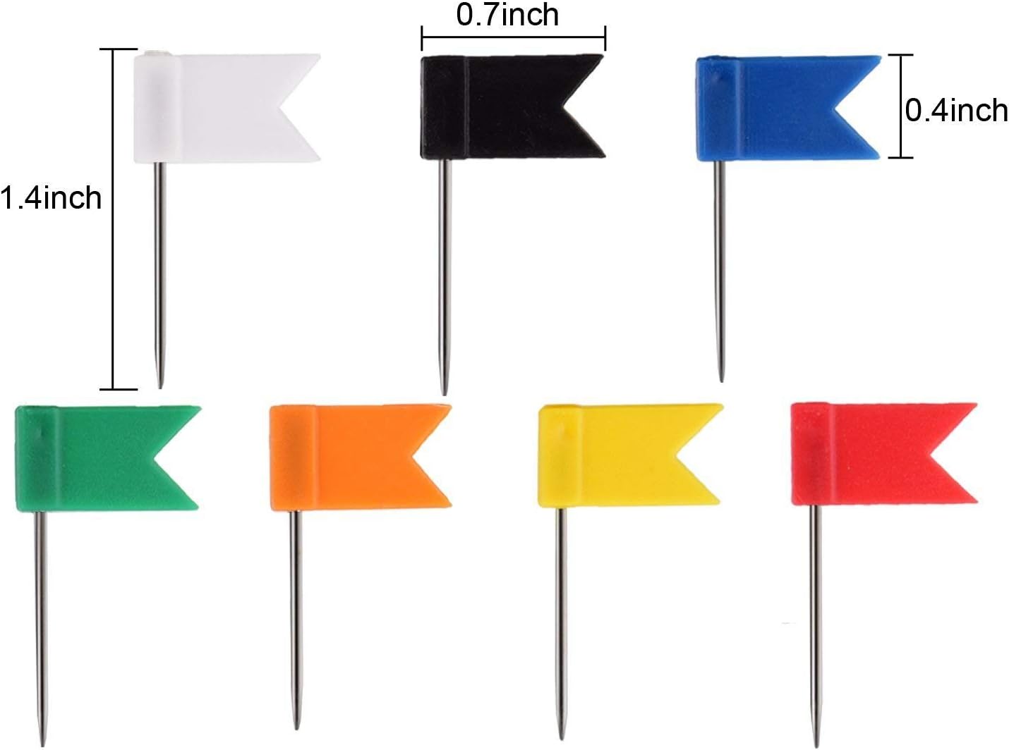 100PCS Map Flag Push Pins, Colorful Tacks with Steel Points - 7 Colors V1259-DP01-A-4758