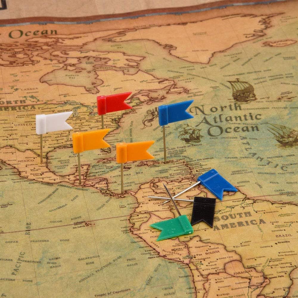 100PCS Map Flag Push Pins, Colorful Tacks with Steel Points - 7 Colors V1259-DP01-A-4758