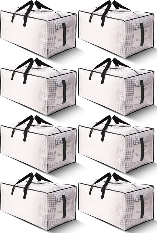 8 Pack Large Strong Moving Bags with Zippers & Carrying Handles - Water-Resistant Heavy Duty Storage Tote for V1259-DP01-A-4760