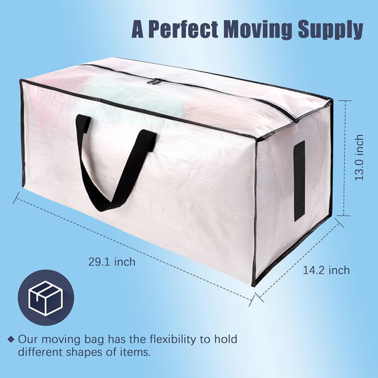 8 Pack Large Strong Moving Bags with Zippers & Carrying Handles - Water-Resistant Heavy Duty Storage Tote for V1259-DP01-A-4760