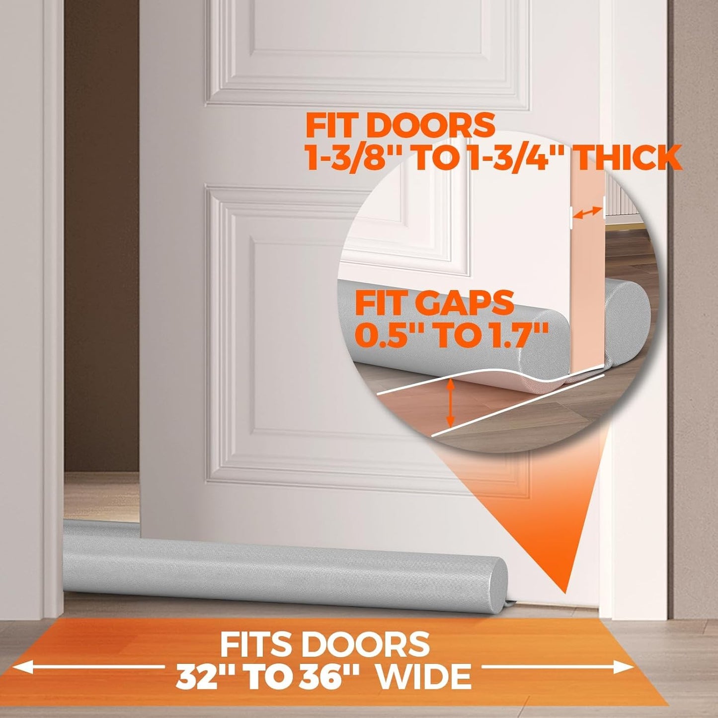 Door Draft Stopper Sweep Weather Stripping Noise Blocker Window Breeze Adjustable Closers, Grey Gray 36 inch V1259-DP01-A-4764