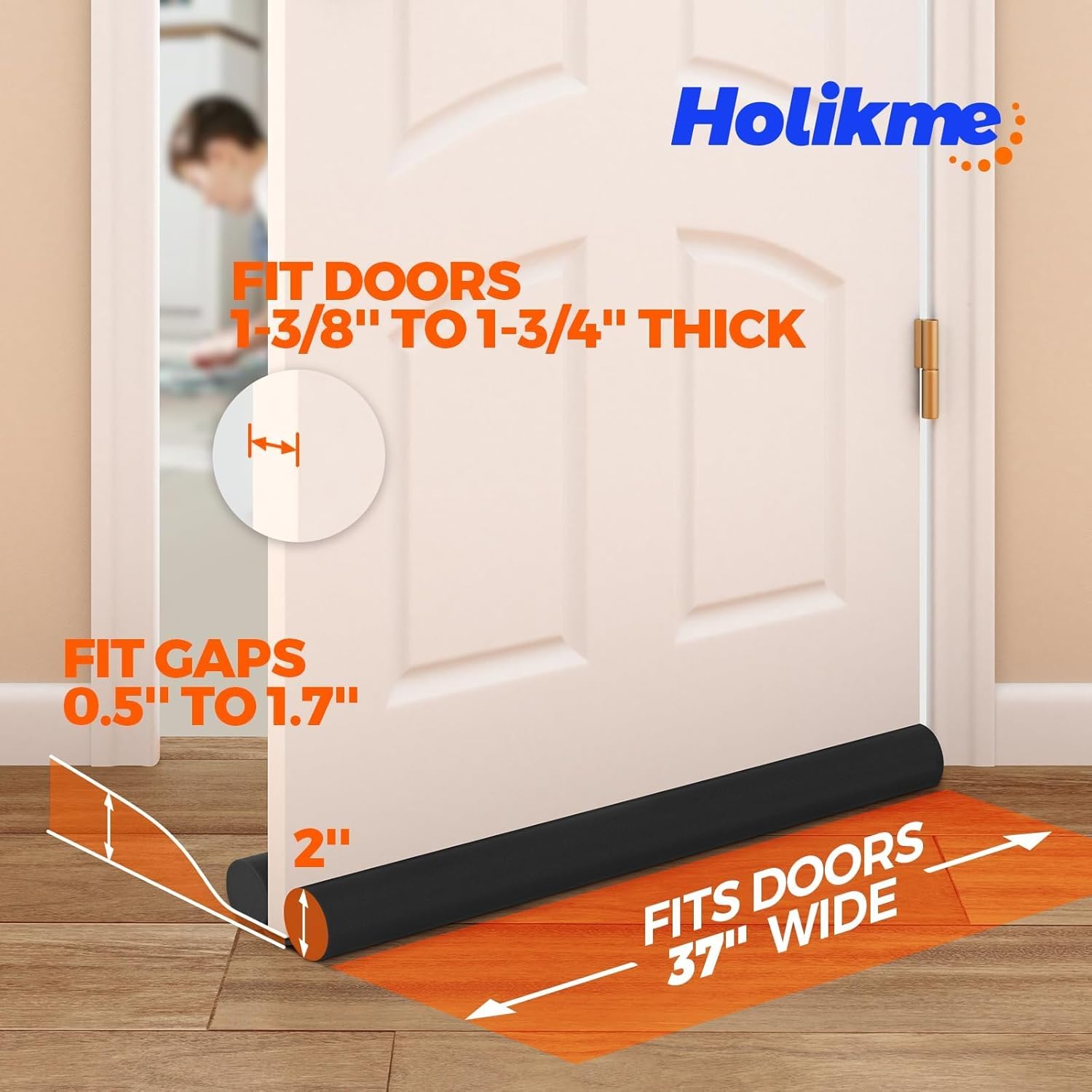 Door Draft Stopper Weather Stripping for Bottom of Window Breeze Blocker Adjustable Sweeps, Black 37 inch V1259-DP01-A-4767