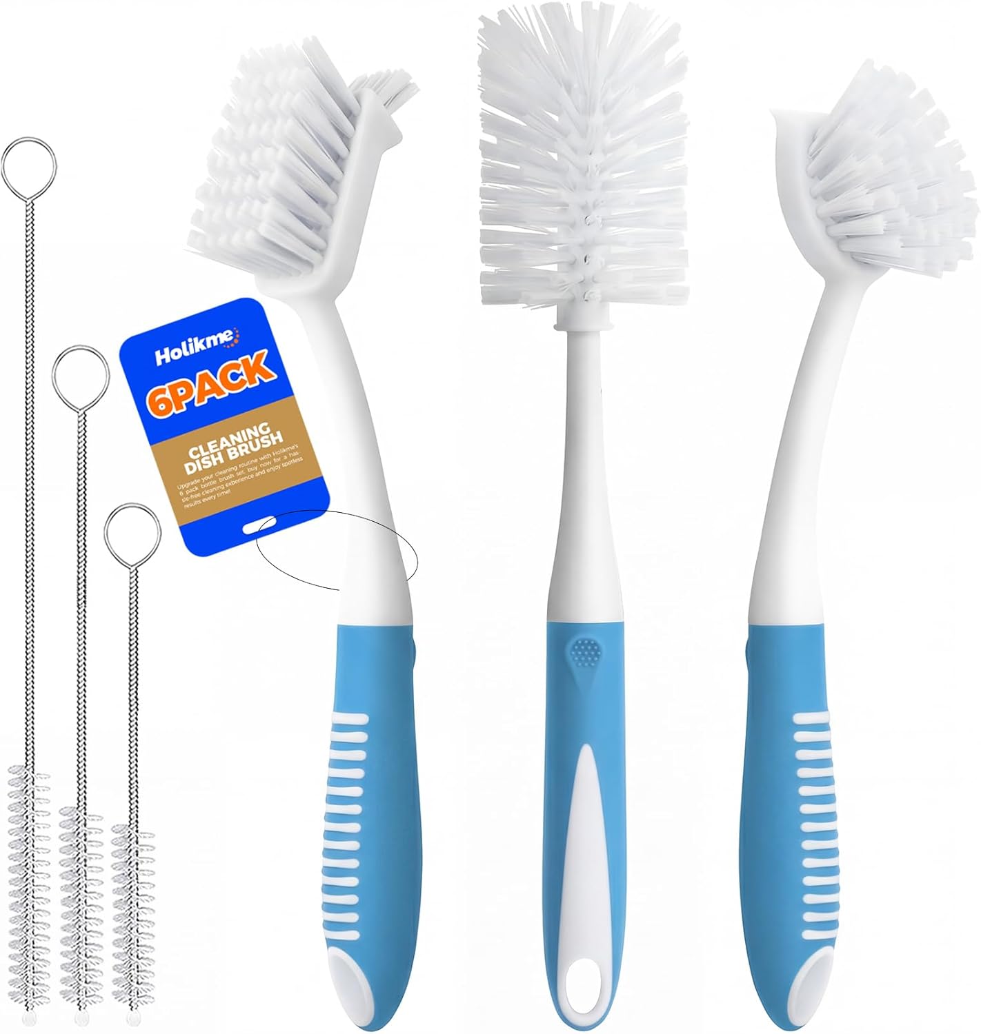 6 Pack Dish Brush Set with Bottle Brush, Scrub Pan and 3 Straw Brushes, Deep Cleaning Handle Scraper Tip for V1259-DP01-A-4770