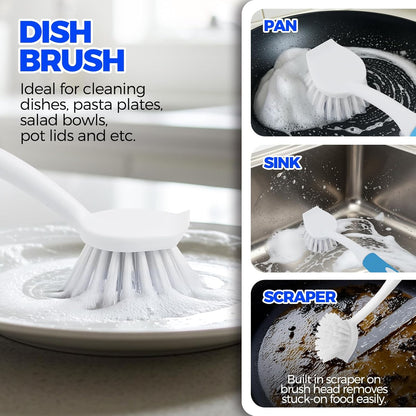 6 Pack Dish Brush Set with Bottle Brush, Scrub Pan and 3 Straw Brushes, Deep Cleaning Handle Scraper Tip for V1259-DP01-A-4770