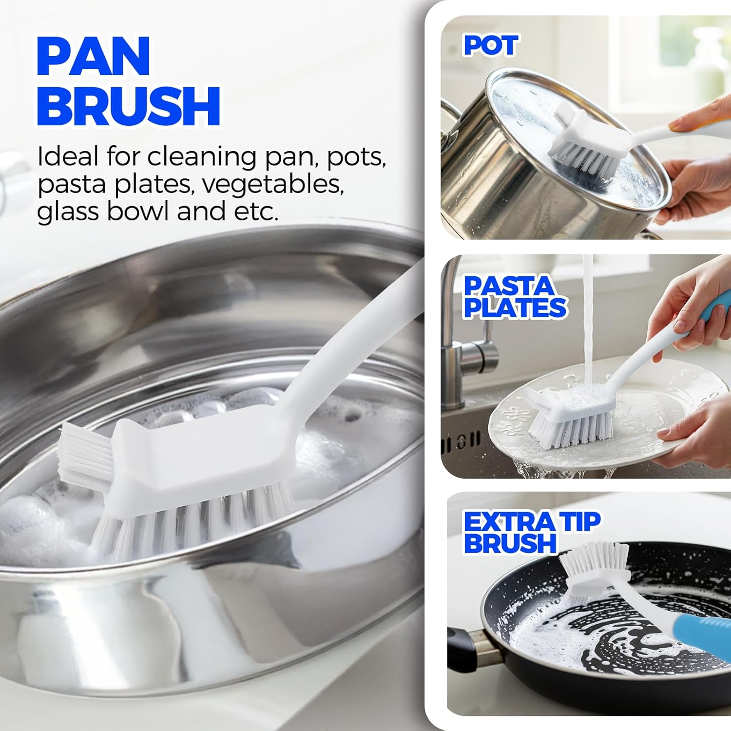 6 Pack Dish Brush Set with Bottle Brush, Scrub Pan and 3 Straw Brushes, Deep Cleaning Handle Scraper Tip for V1259-DP01-A-4770