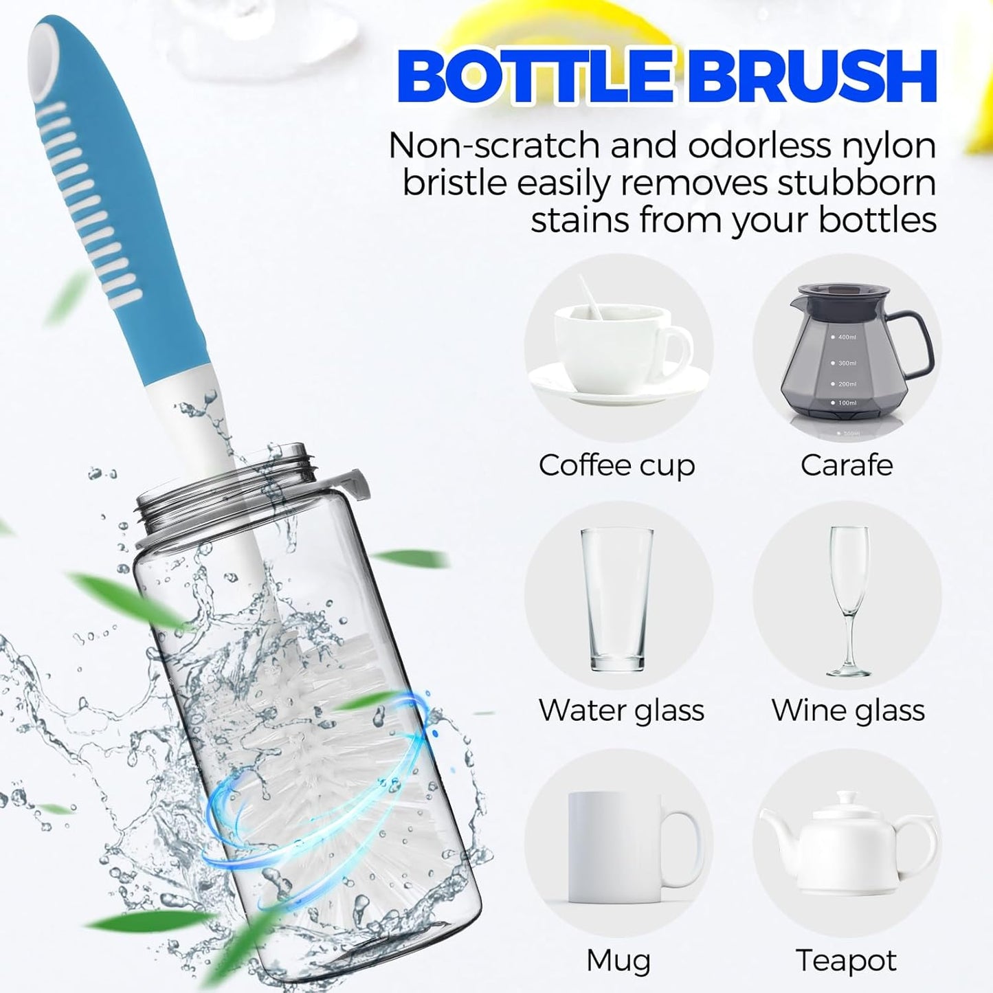 6 Pack Dish Brush Set with Bottle Brush, Scrub Pan and 3 Straw Brushes, Deep Cleaning Handle Scraper Tip for V1259-DP01-A-4770